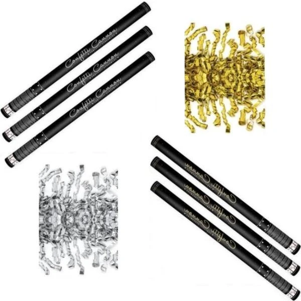 SADA Konfety 80cm - ZLATÉ - STŘÍBRNÉ STUŽKY - hoblinky metalické - 6 ks
